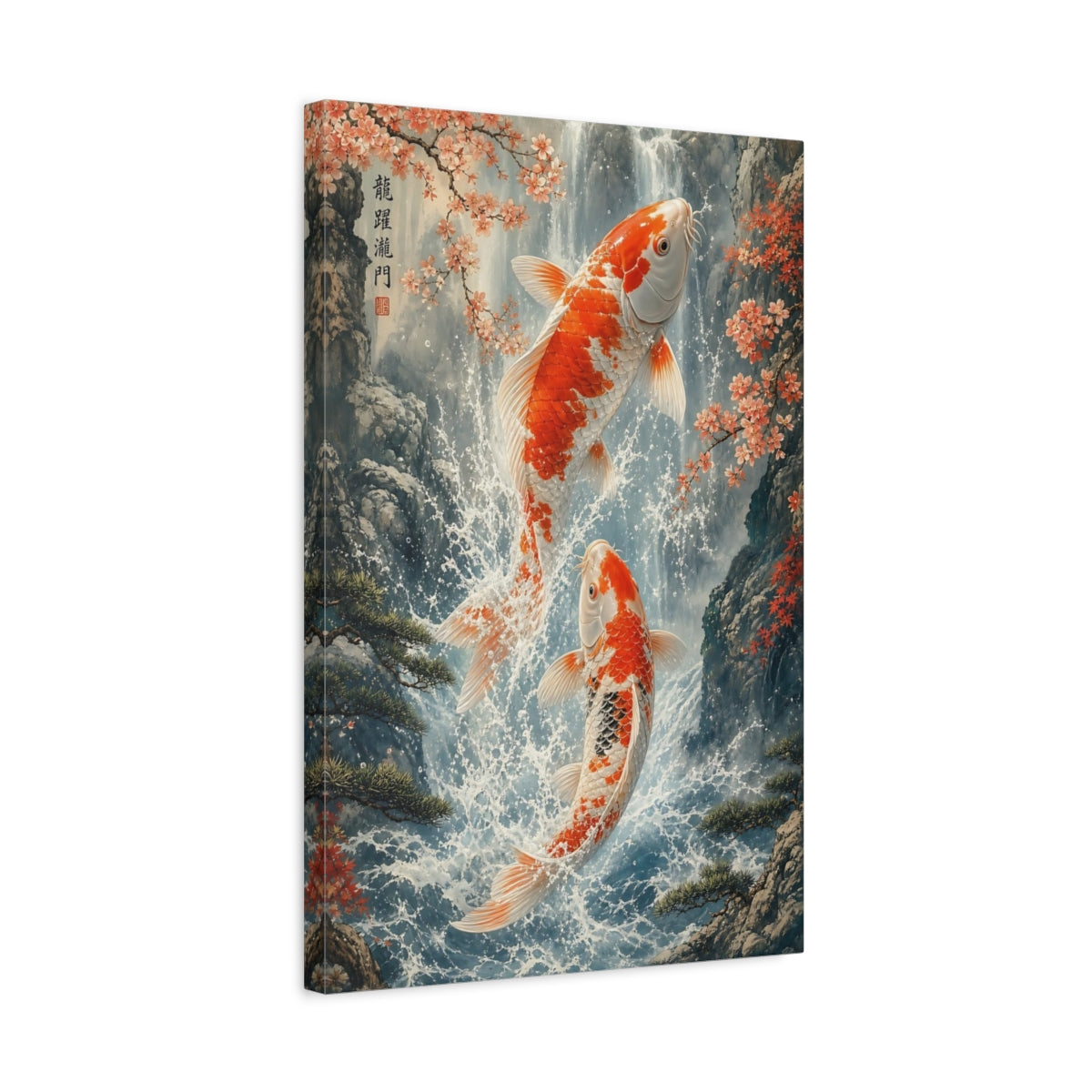 Side Mockup 3. Nature Koi Fish Orange And Blue Koi shown as stretched canvas wall art