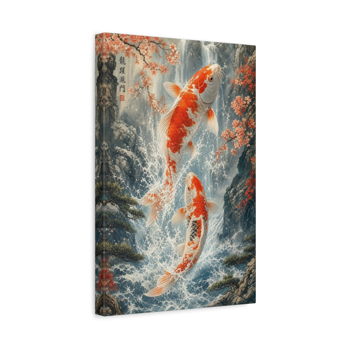 Side Mockup 4. Nature Koi Fish Orange And Blue Koi shown as stretched canvas wall art