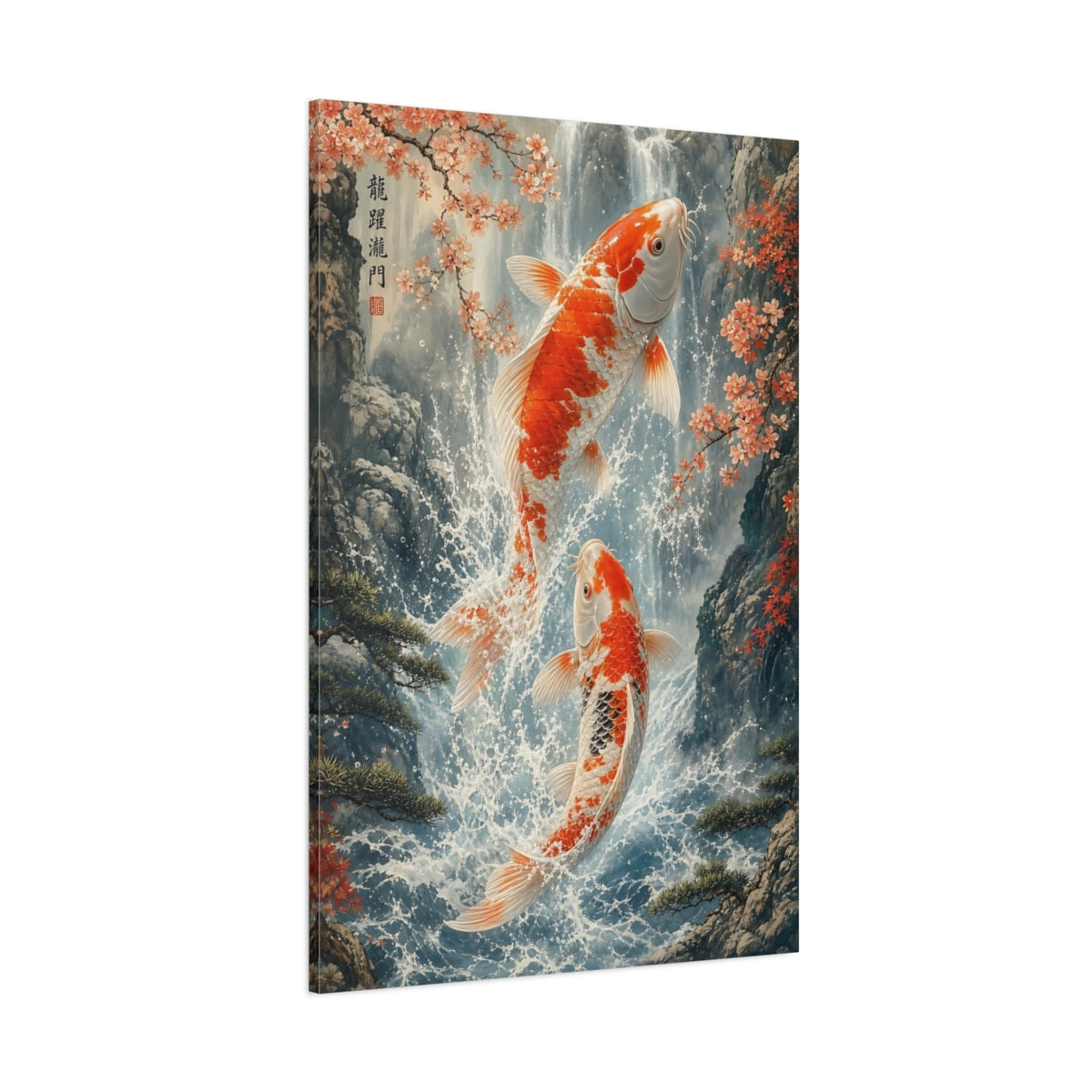 Side Mockup 1. Nature Koi Fish Orange And Blue Koi shown as stretched canvas wall art