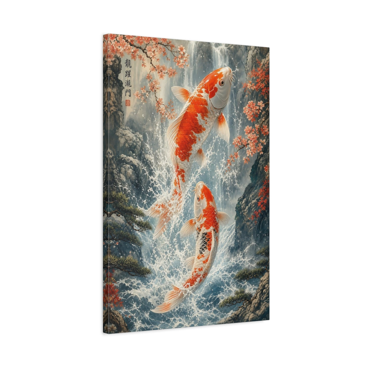 Side Mockup 2. Nature Koi Fish Orange And Blue Koi shown as stretched canvas wall art