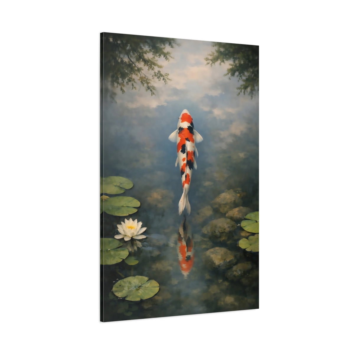 Main Mockup. Nature Koi Fish Orange Koi Pond shown as stretched canvas wall art