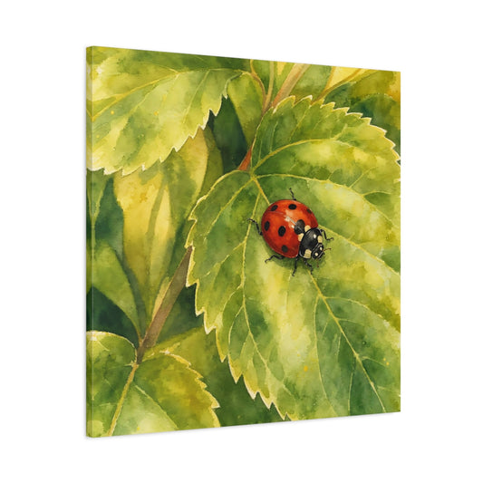 Main Mockup. Nature Ladybug Red Ladybug Green shown as stretched canvas wall art
