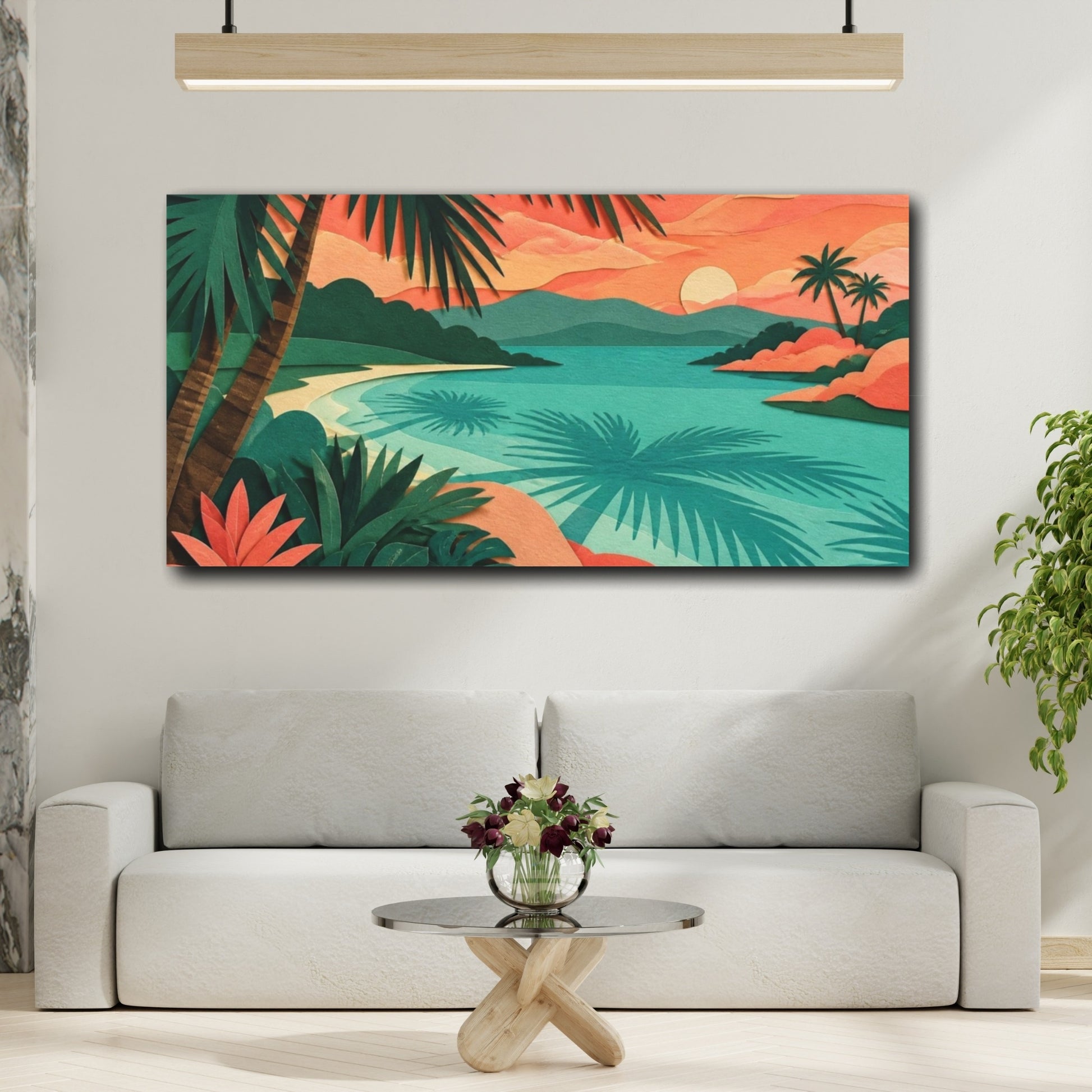Mockup 2. Nature Lagoon Sunset shown as canvas print