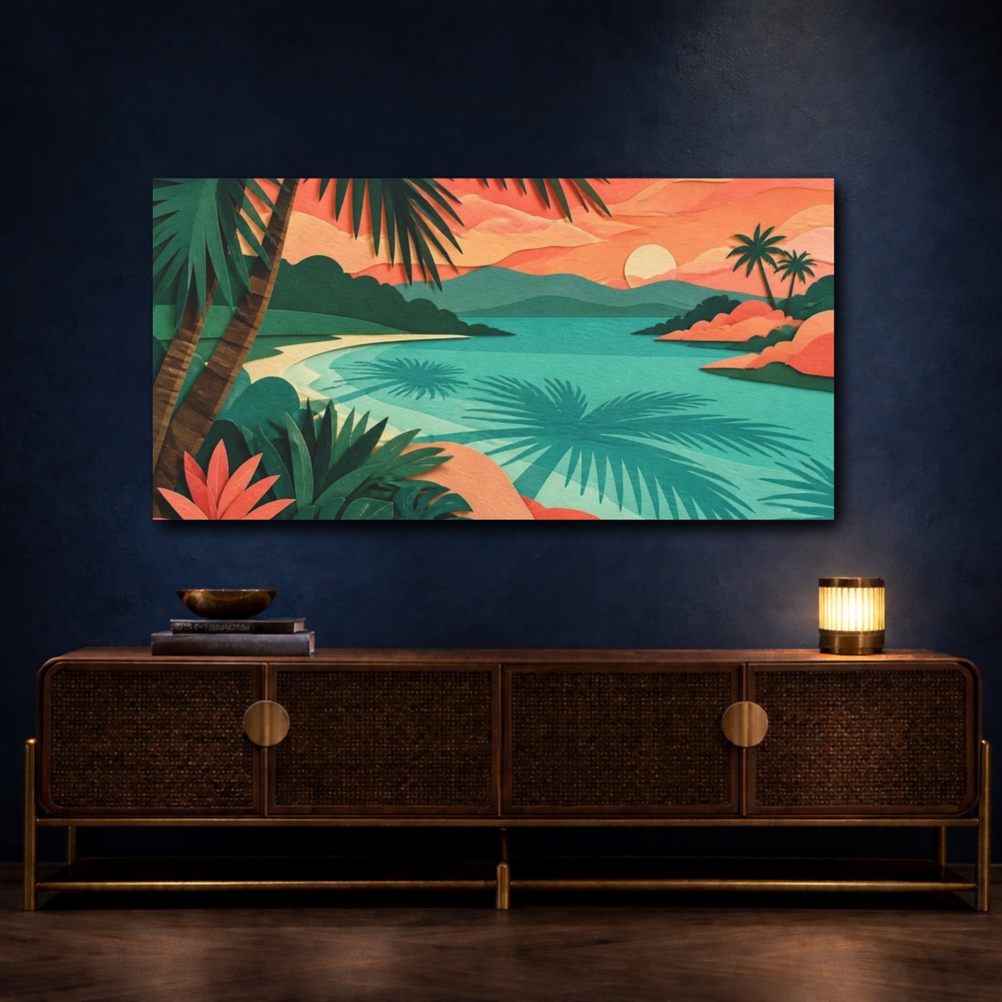 Mockup 4. Nature Lagoon Sunset shown as canvas print