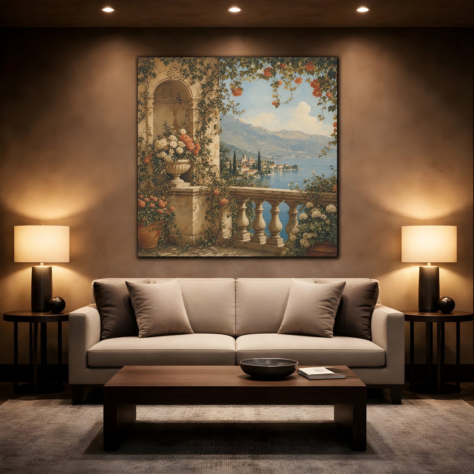 Mockup 2. Nature Lake Balcony Lake Balcony View shown as stretched canvas wall art