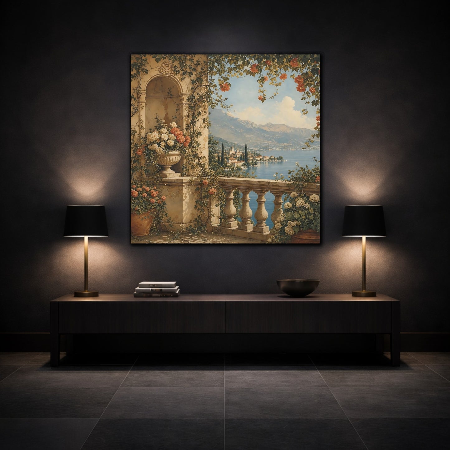 Mockup 3. Nature Lake Balcony Lake Balcony View shown as stretched canvas wall art