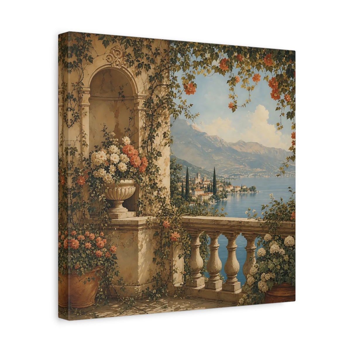 Side Mockup 7. Nature Lake Balcony Lake Balcony View shown as stretched canvas wall art