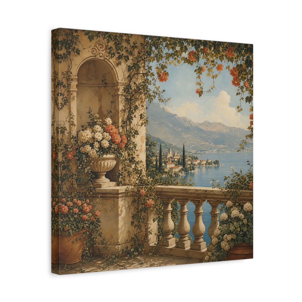 Side Mockup 6. Nature Lake Balcony Lake Balcony View shown as stretched canvas wall art