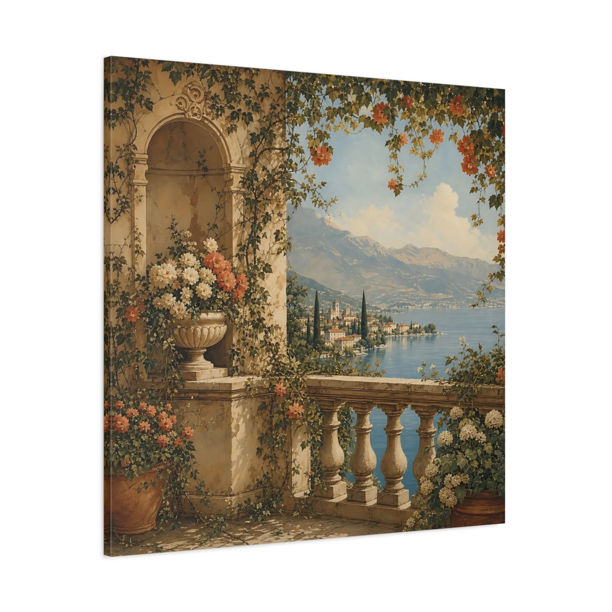 Side Mockup 1. Nature Lake Balcony Lake Balcony View shown as stretched canvas wall art