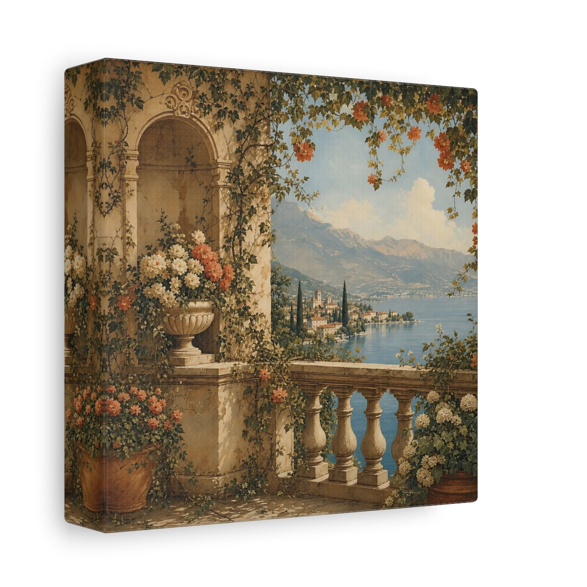 Side Mockup 2. Nature Lake Balcony Lake Balcony View shown as stretched canvas wall art