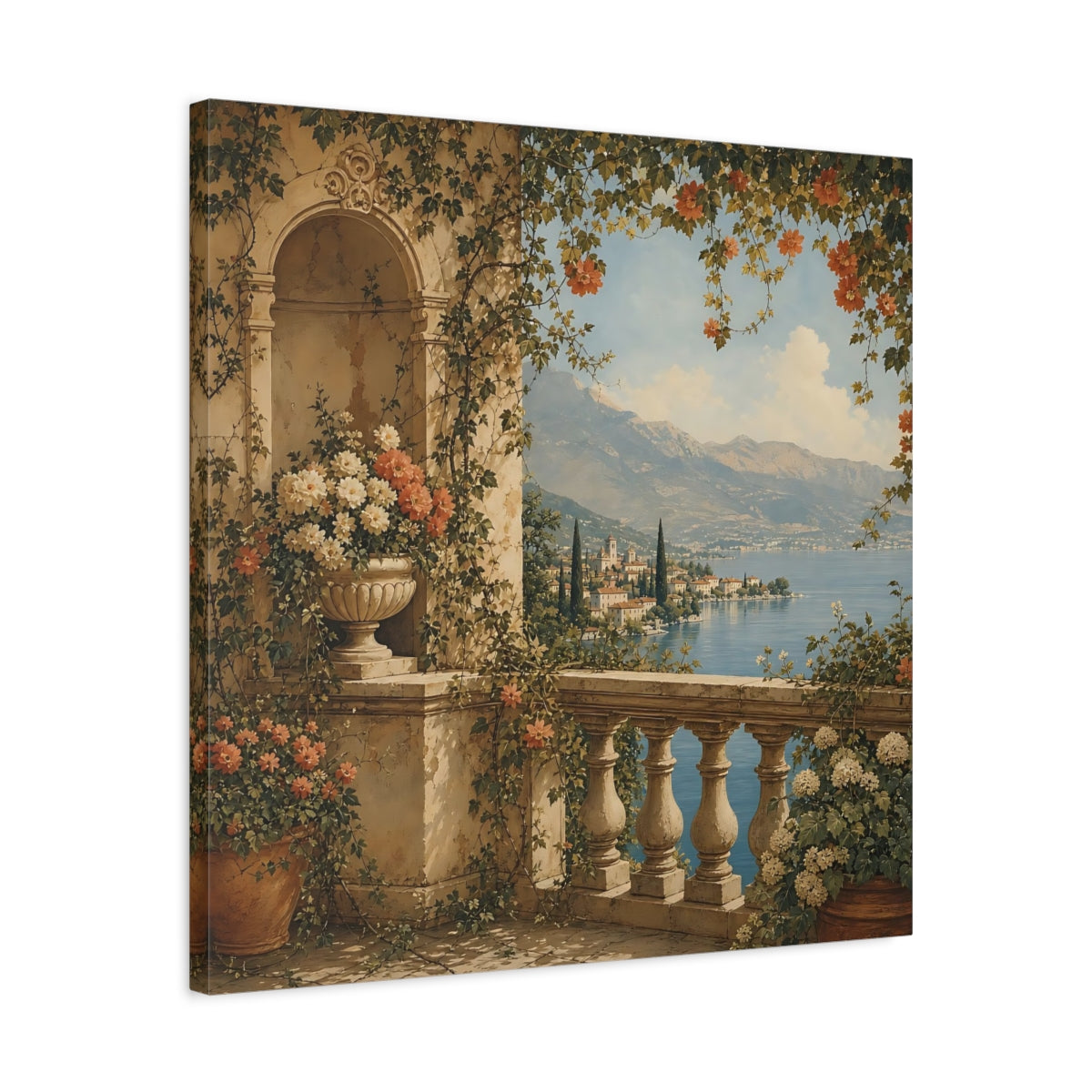 Side Mockup 4. Nature Lake Balcony Lake Balcony View shown as stretched canvas wall art