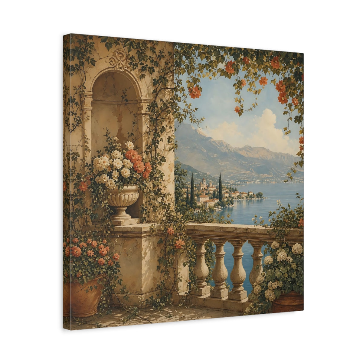 Side Mockup 5. Nature Lake Balcony Lake Balcony View shown as stretched canvas wall art