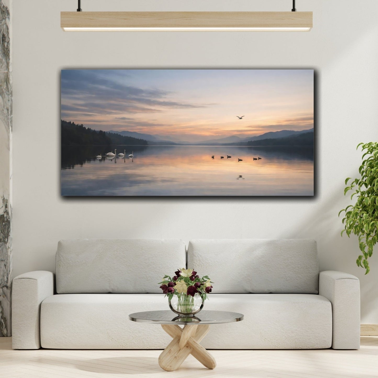 Nature Lake Birds Blue And Orange - Canvas Wall Art Print - YesArtYes