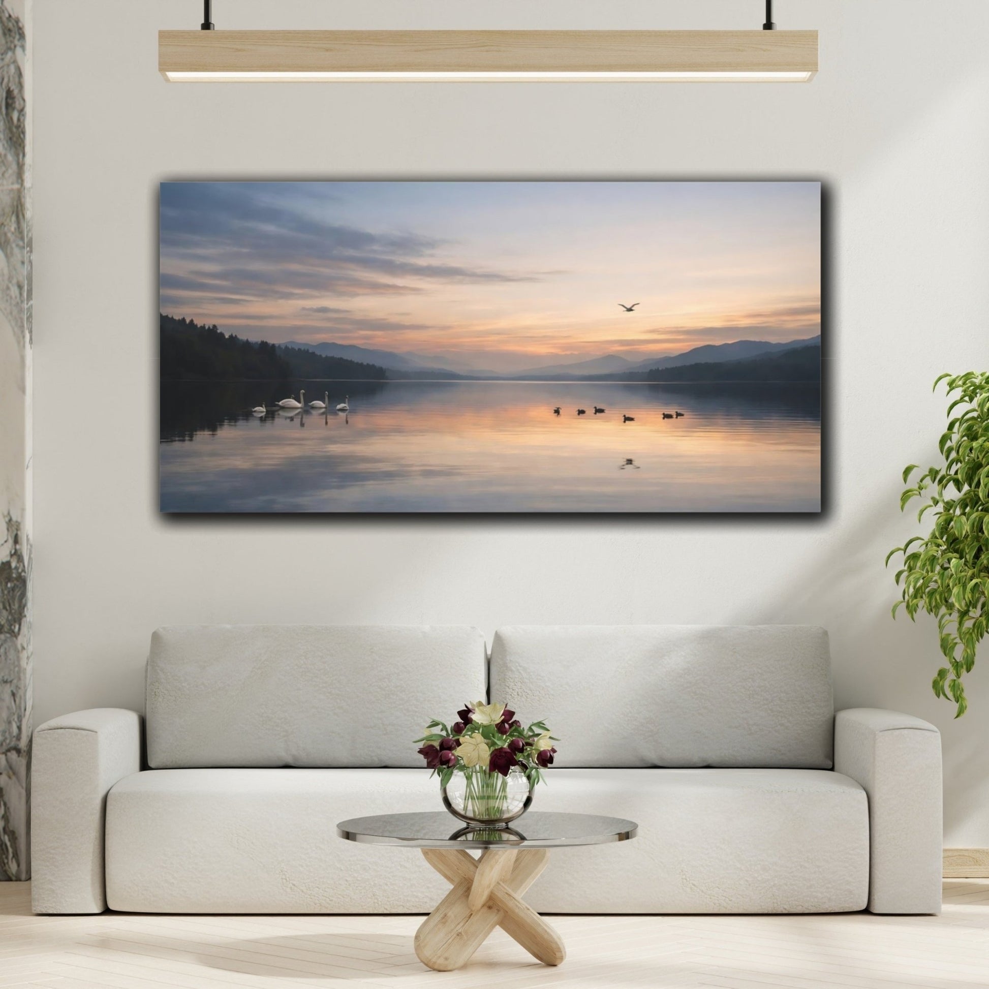 Nature Lake Birds Blue And Orange - Canvas Wall Art Print - YesArtYes