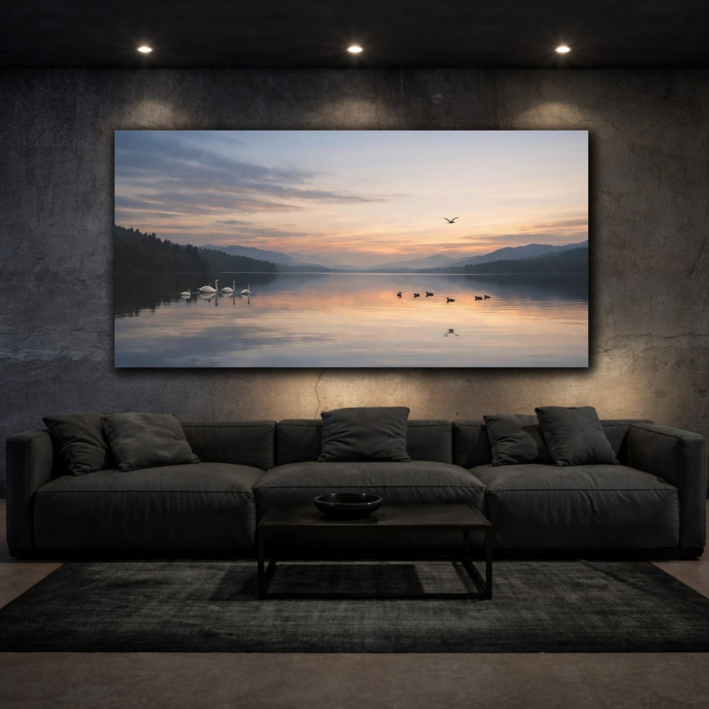 Nature Lake Birds Blue And Orange - Canvas Wall Art Print - YesArtYes