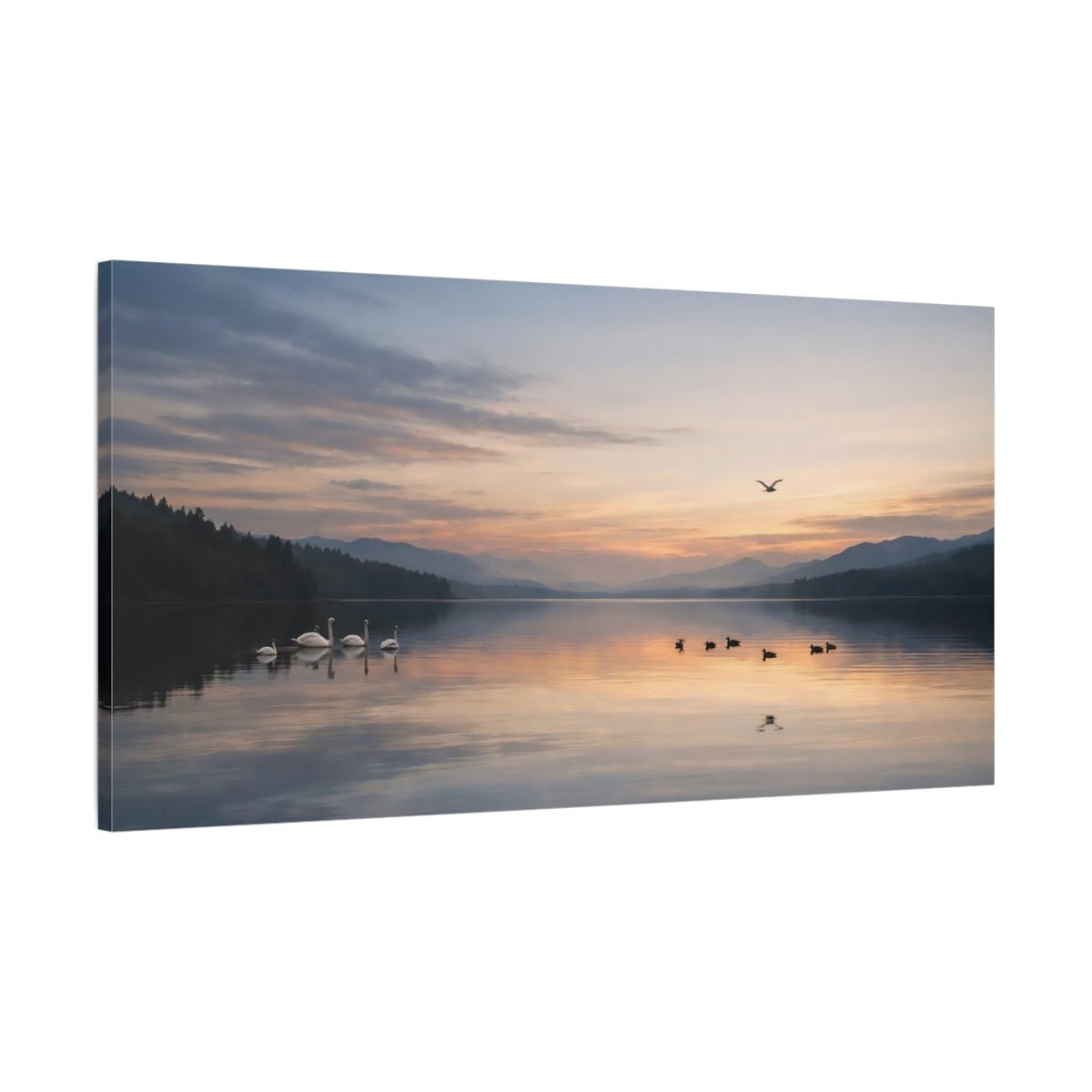Nature Lake Birds Blue And Orange - Canvas Wall Art Print - YesArtYes