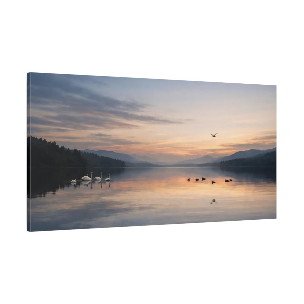 Nature Lake Birds Blue And Orange - Canvas Wall Art Print - YesArtYes