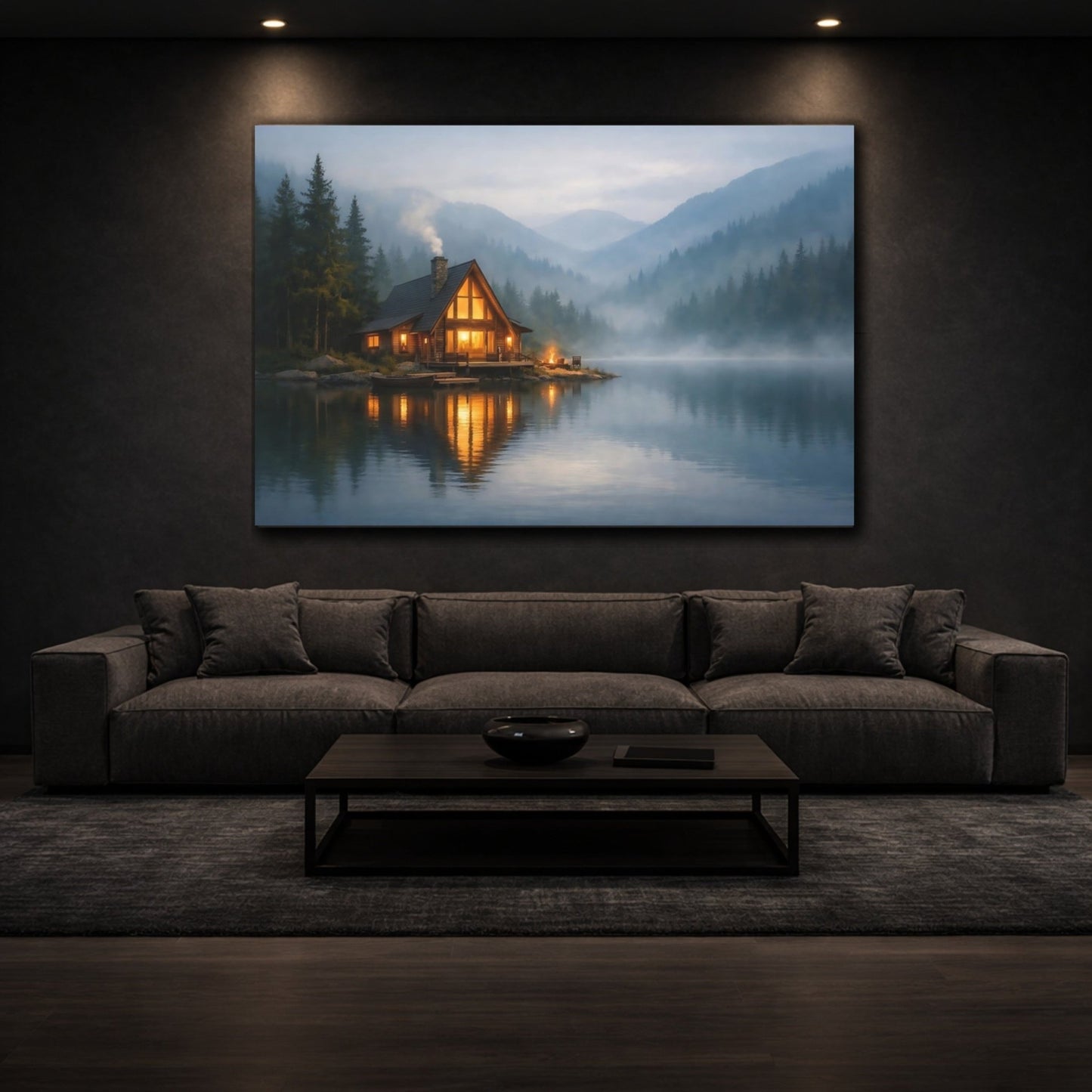 Nature Lake Cabin Misty - Canvas Wall Art Print - YesArtYes