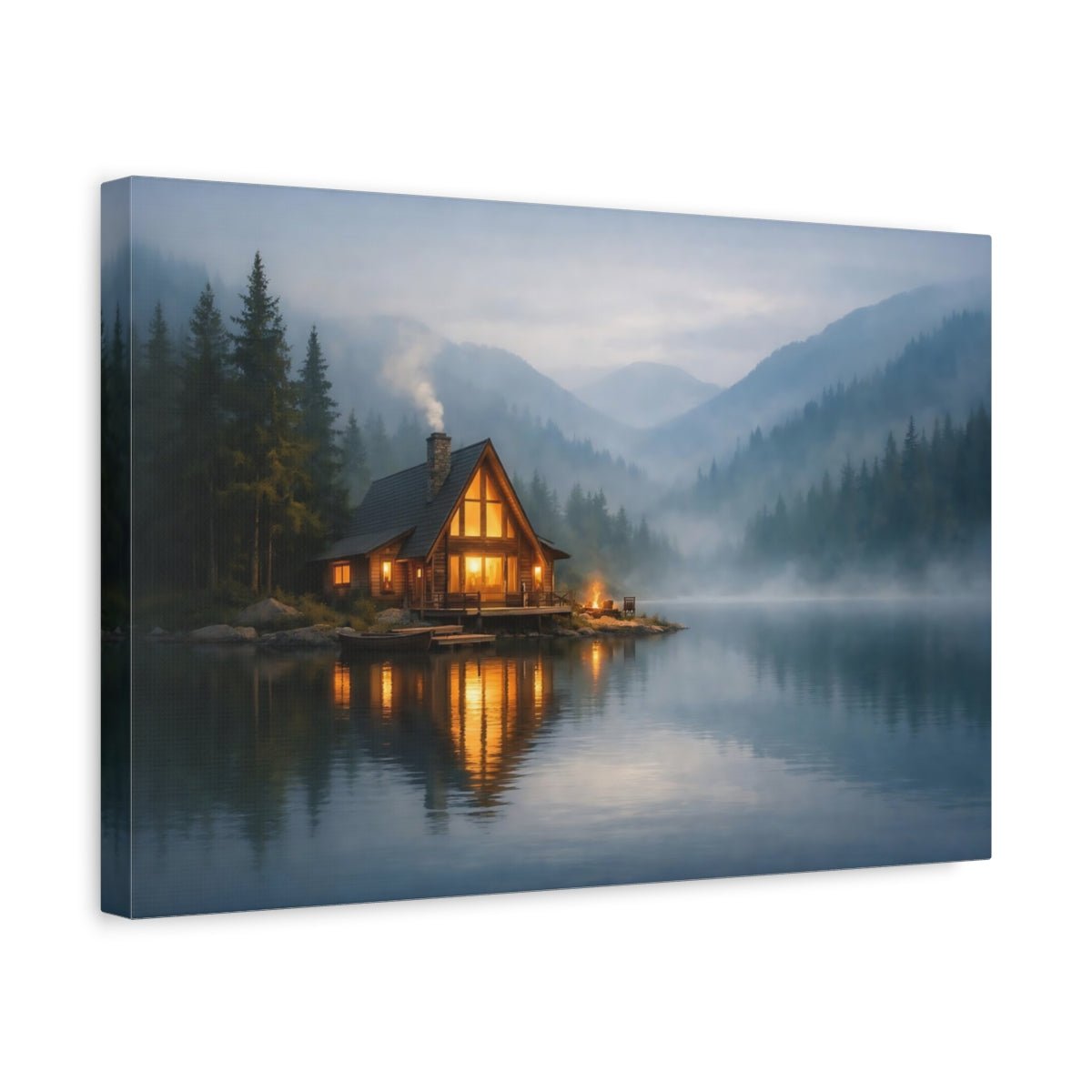 Nature Lake Cabin Misty - Canvas Wall Art Print - YesArtYes