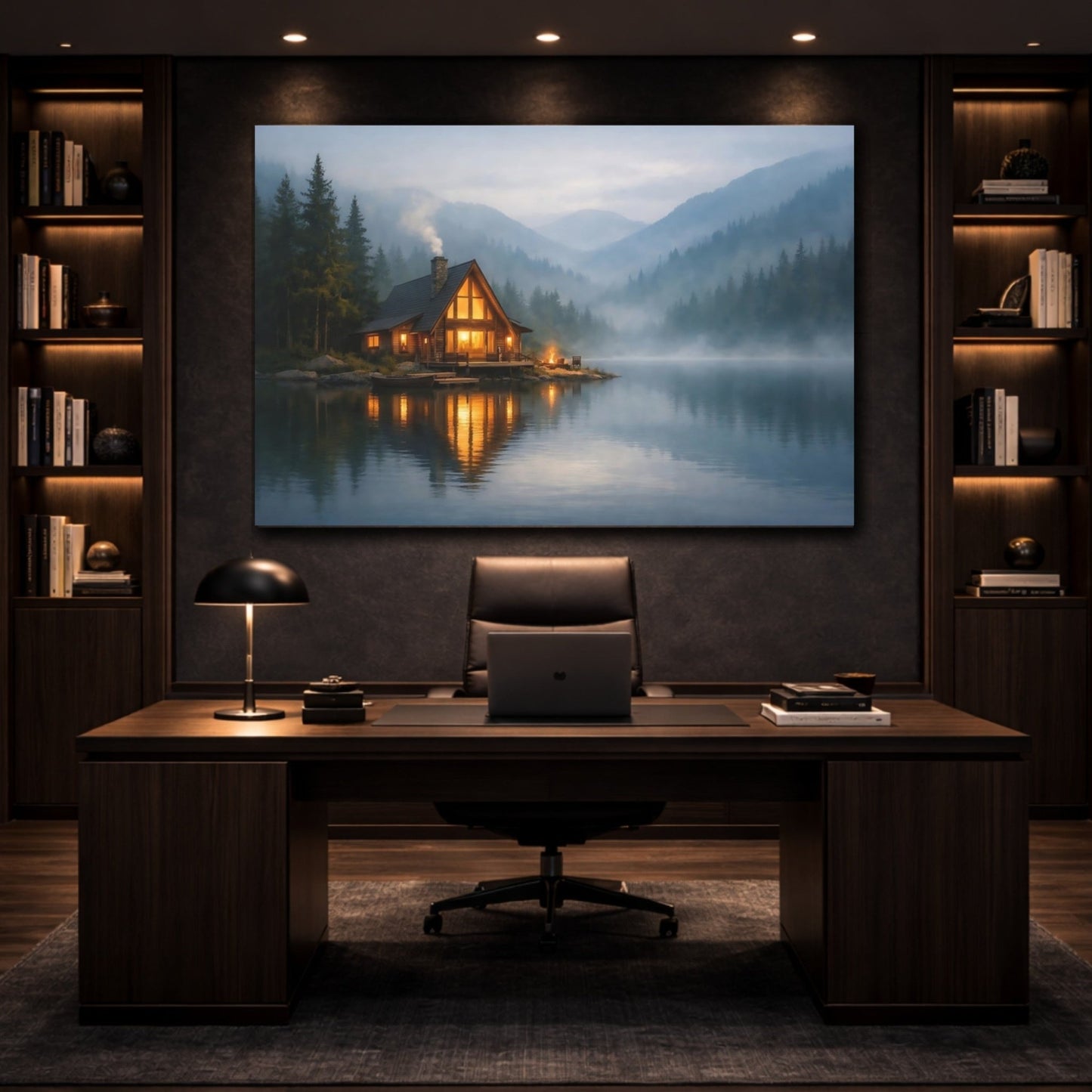 Nature Lake Cabin Misty - Canvas Wall Art Print - YesArtYes
