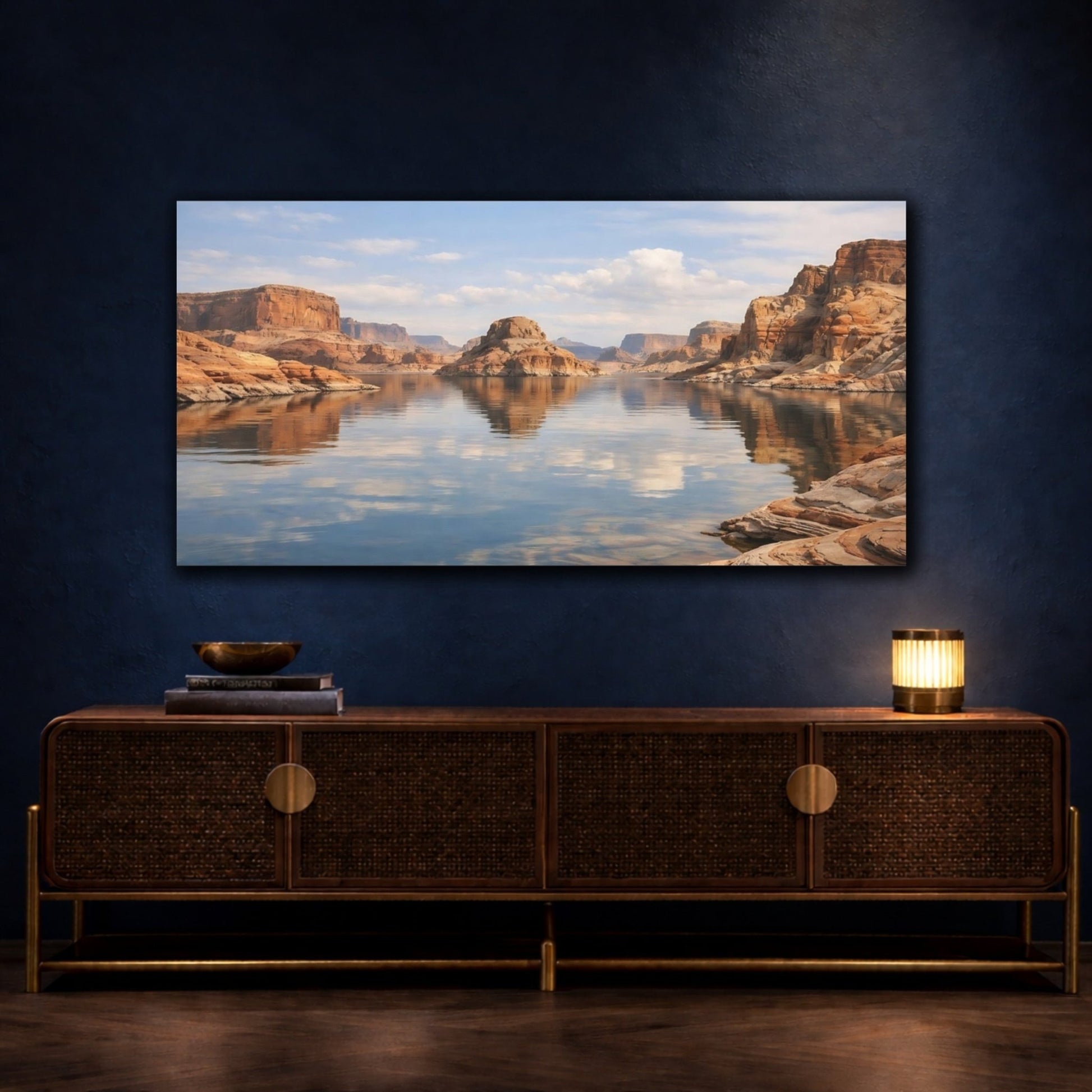 Nature Lake Canyon Red Rock - Canvas Wall Art Print - YesArtYes