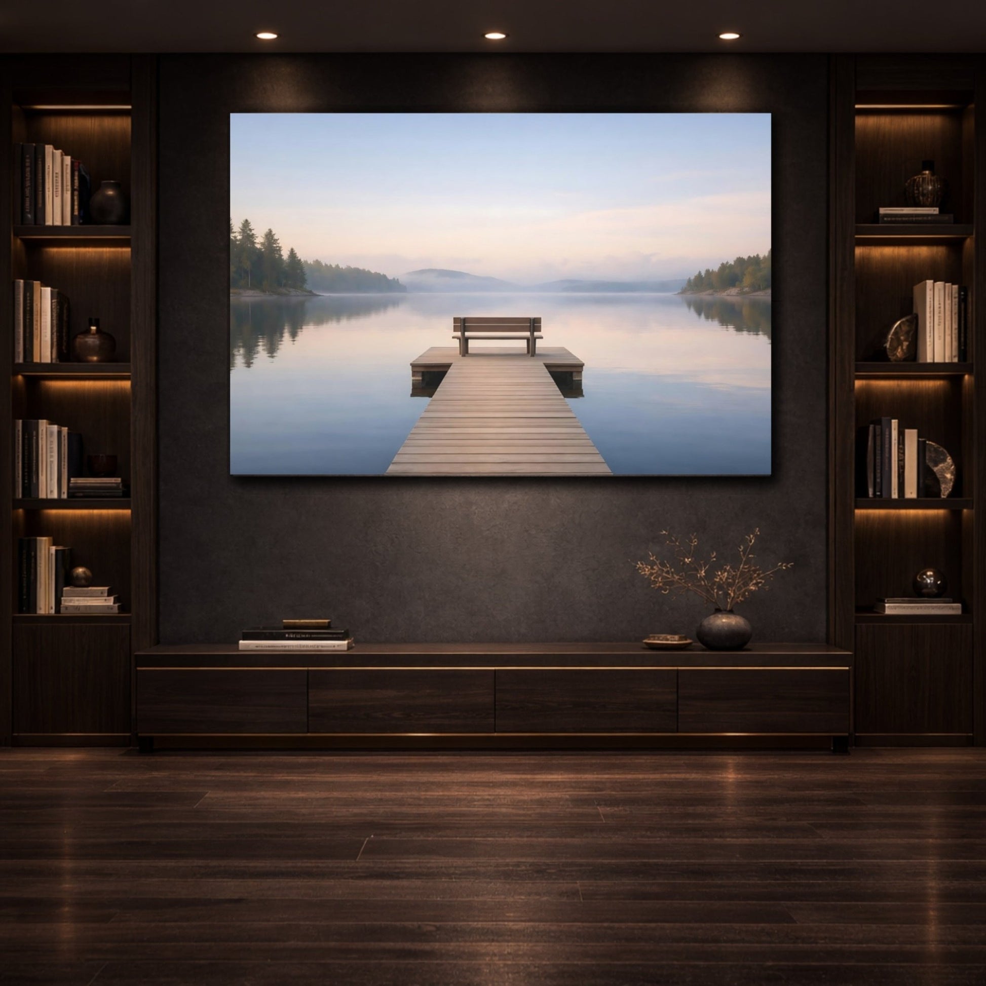 Nature Lake Dock Misty Landscape - Canvas Wall Art Print - YesArtYes