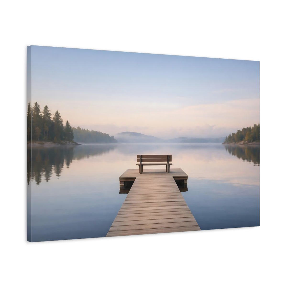 Nature Lake Dock Misty Landscape - Canvas Wall Art Print - YesArtYes