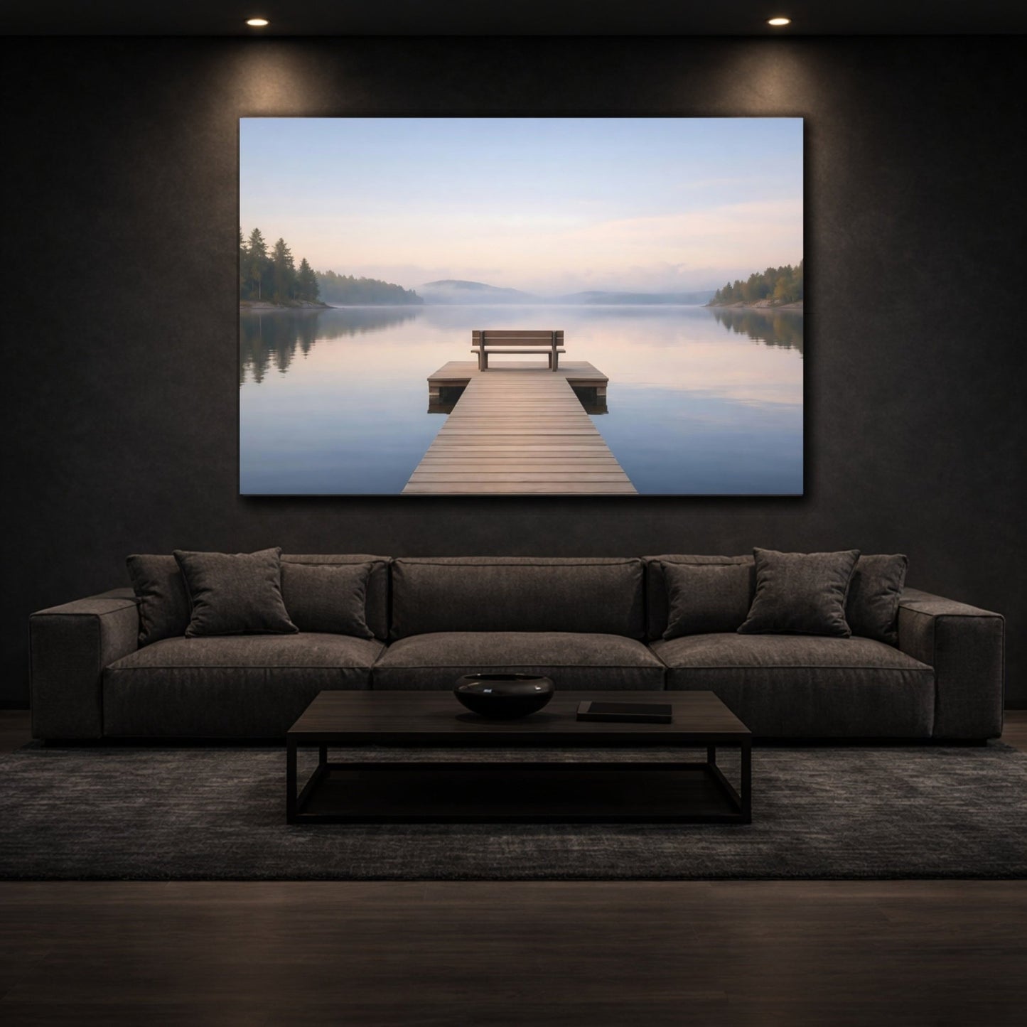 Nature Lake Dock Misty Landscape - Canvas Wall Art Print - YesArtYes