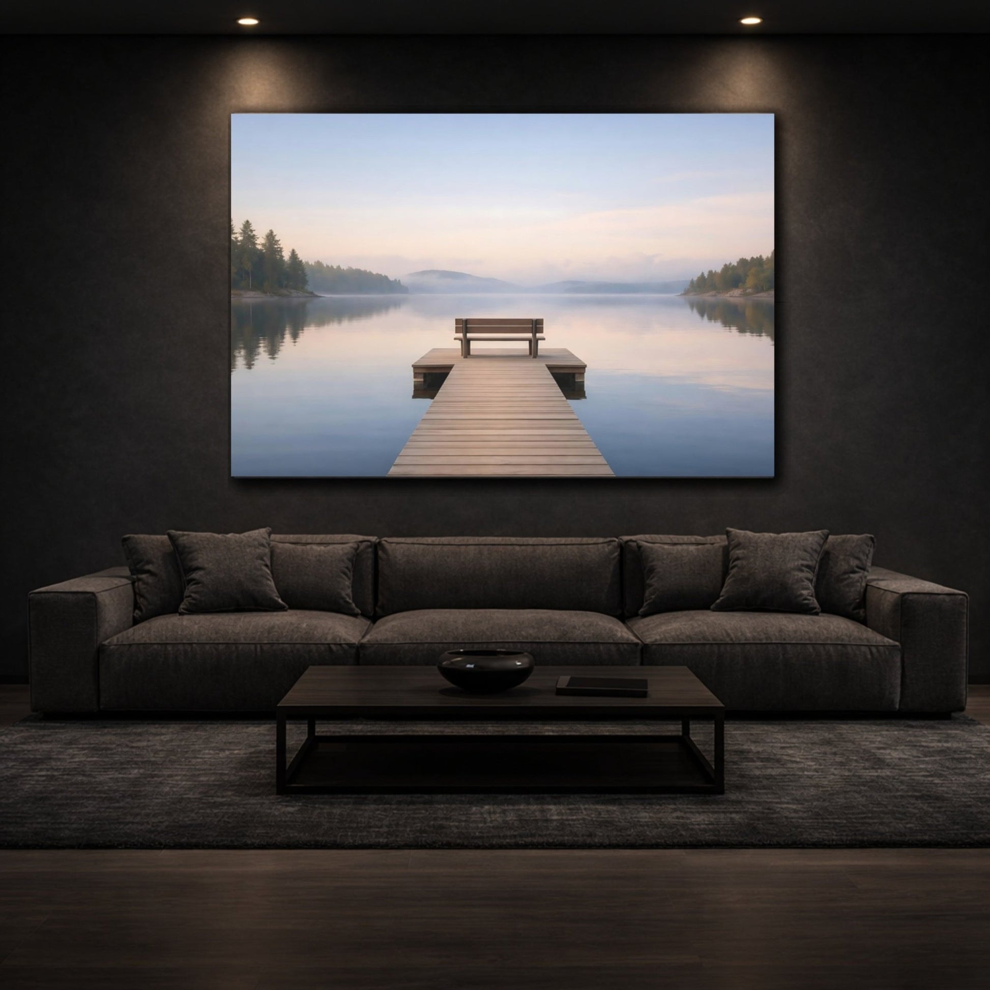 Nature Lake Dock Misty Landscape - Canvas Wall Art Print - YesArtYes