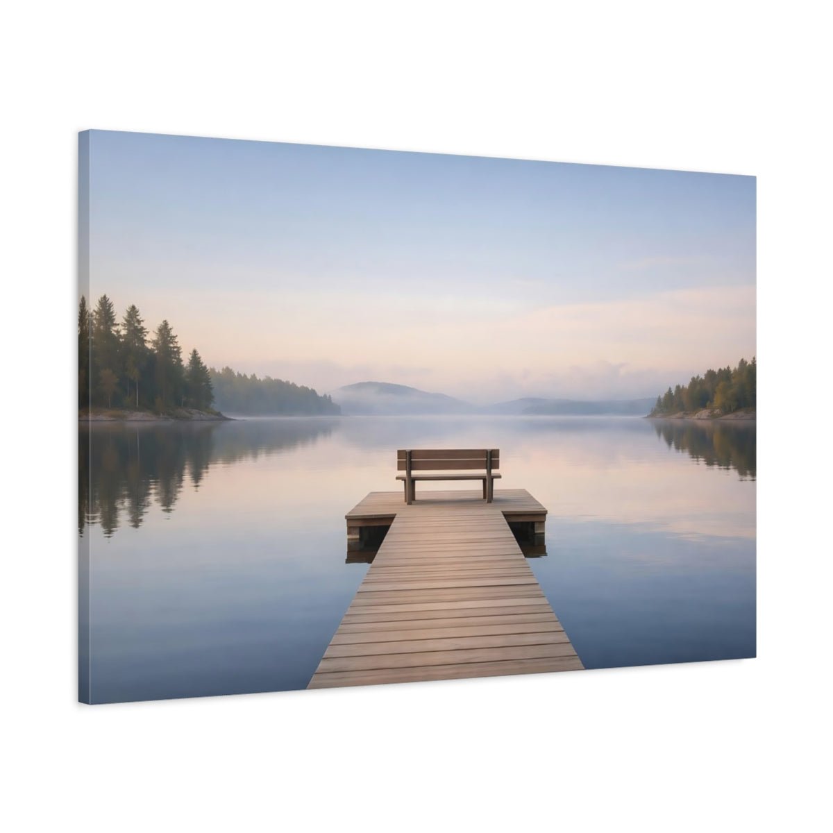 Nature Lake Dock Misty Landscape - Canvas Wall Art Print - YesArtYes