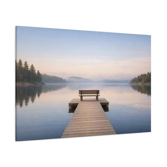 Nature Lake Dock Misty Landscape - Canvas Wall Art Print - YesArtYes