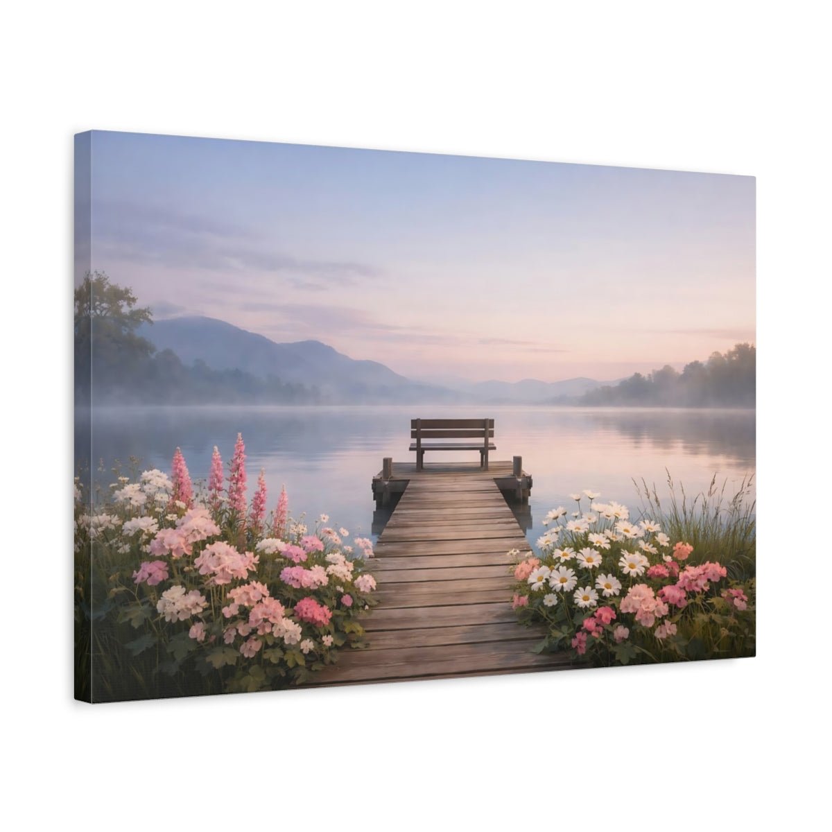Nature Lake Dock Misty Pastel - Canvas Wall Art Print - YesArtYes