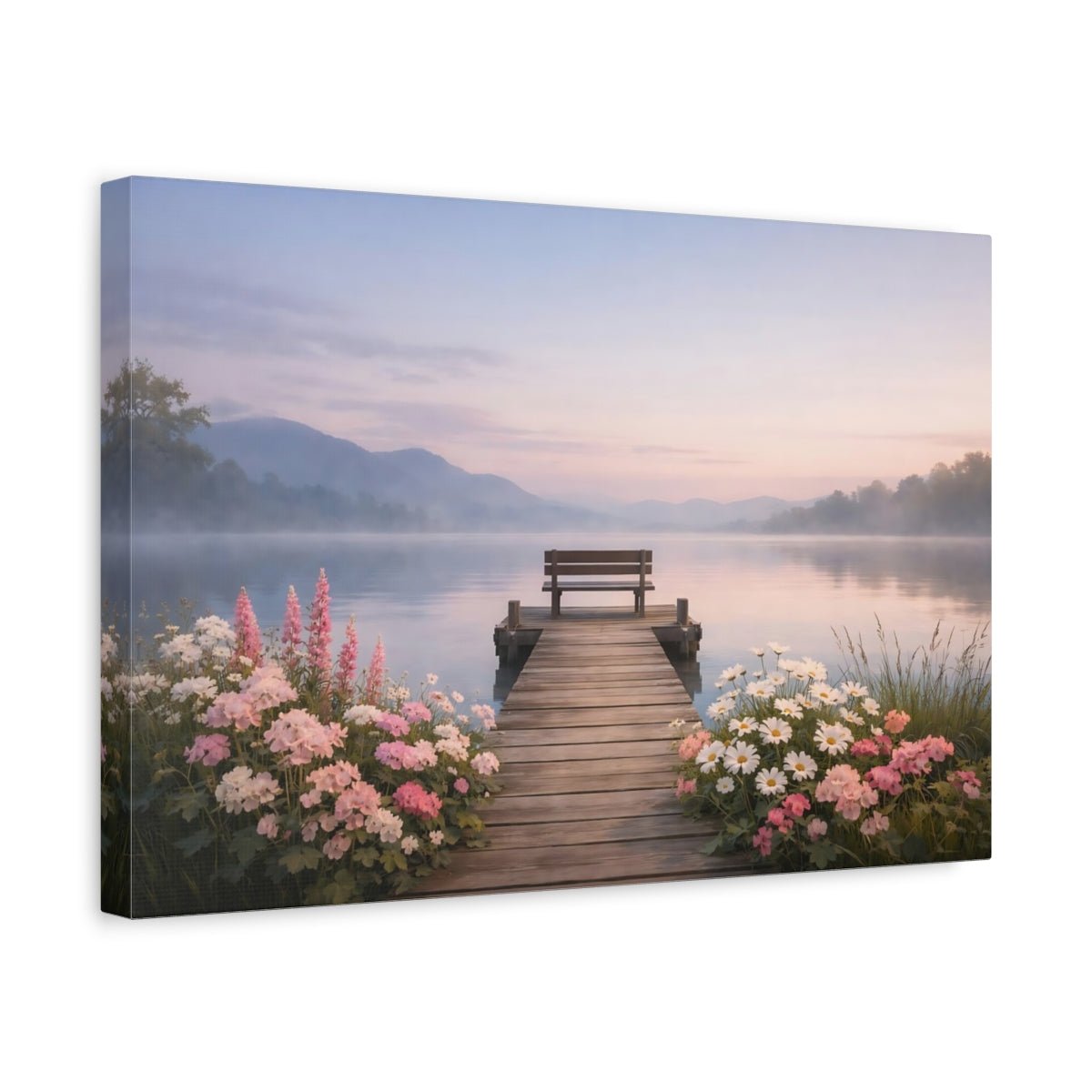 Nature Lake Dock Misty Pastel - Canvas Wall Art Print - YesArtYes