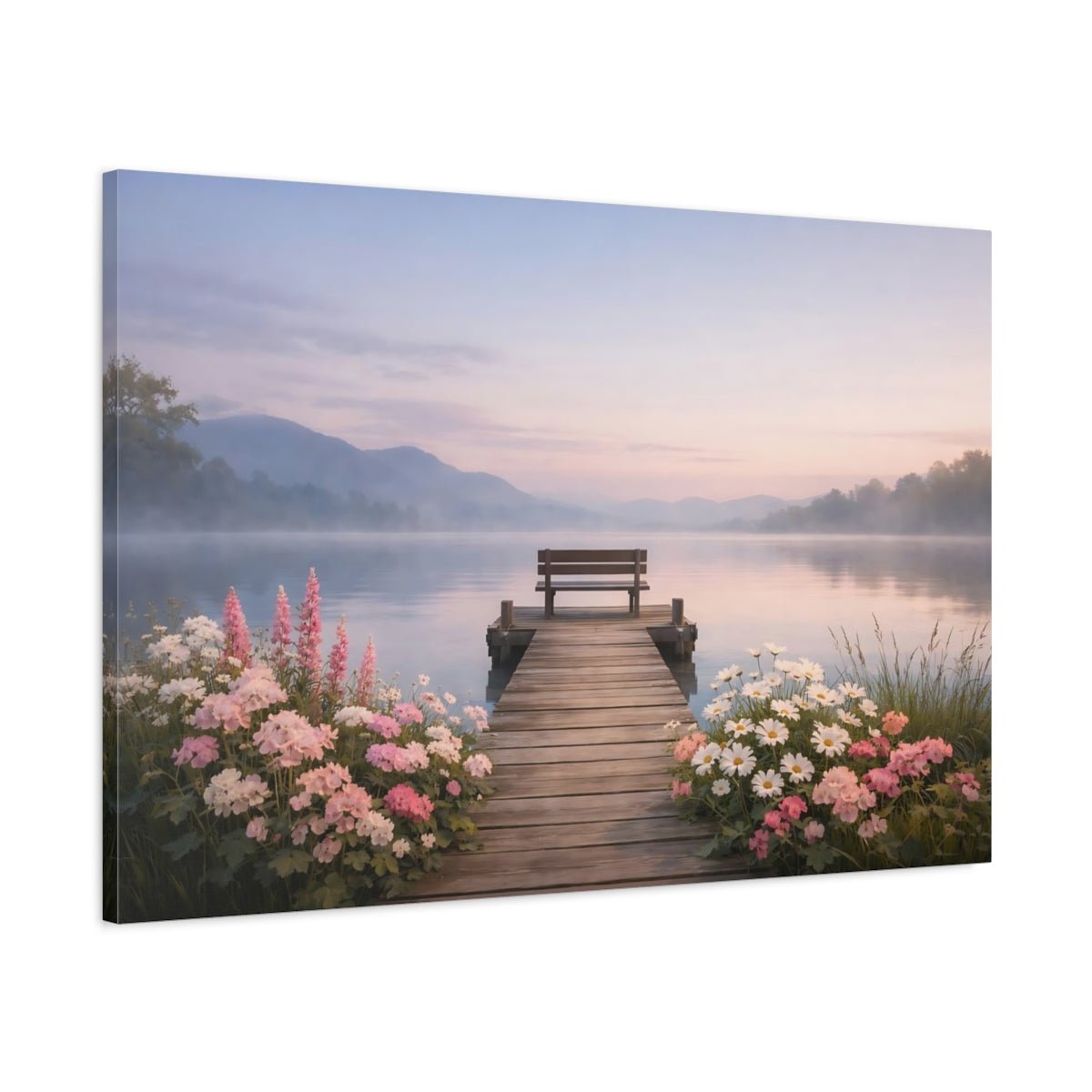 Nature Lake Dock Misty Pastel - Canvas Wall Art Print - YesArtYes