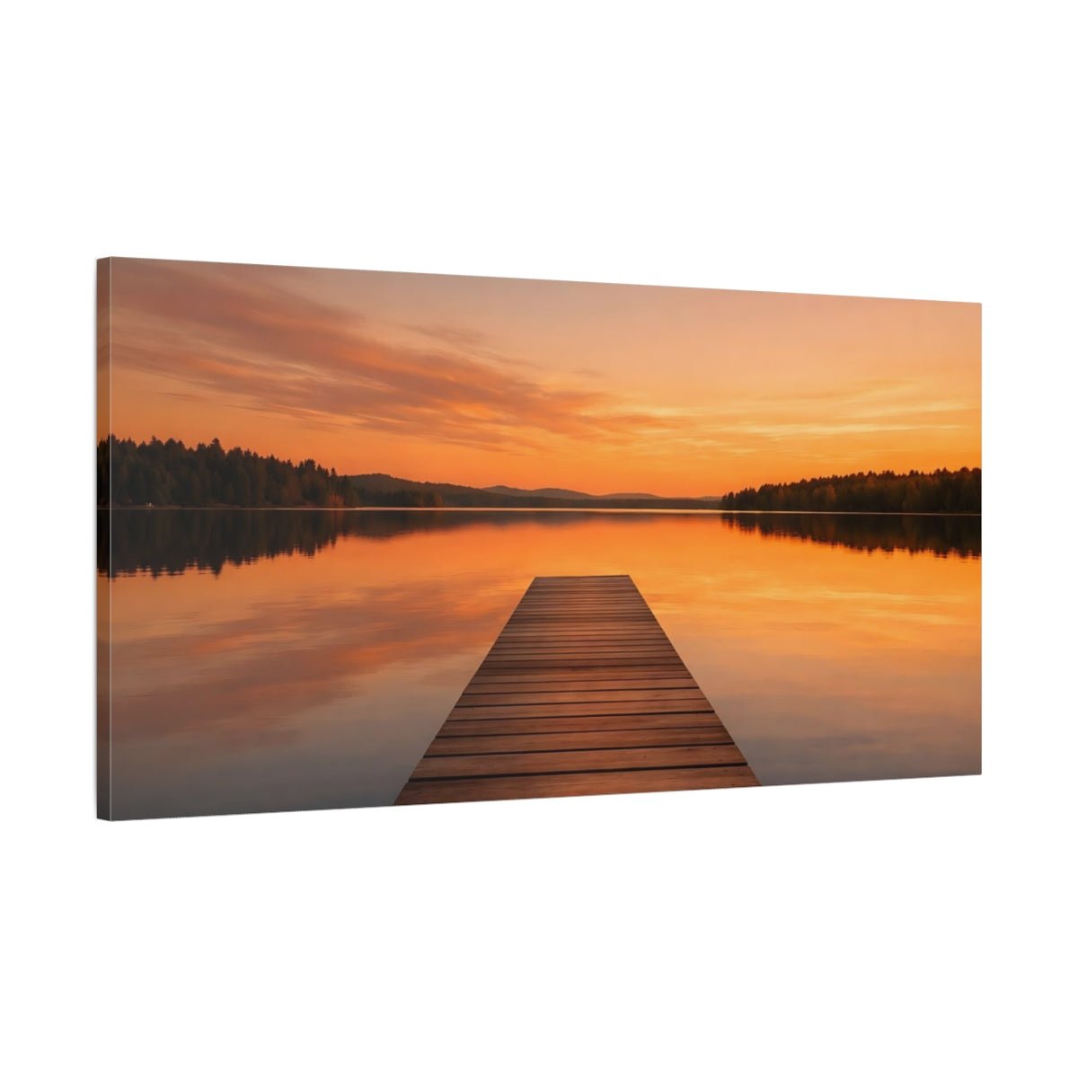 Nature Lake Dock Orange Sunset - Canvas Wall Art Print - YesArtYes