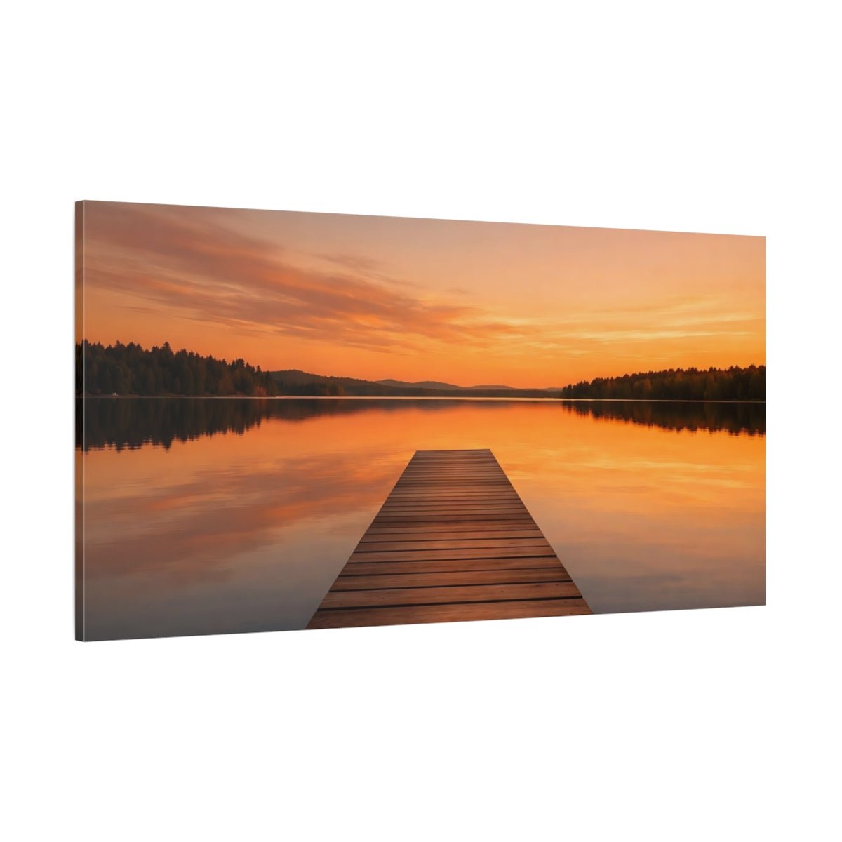 Nature Lake Dock Orange Sunset - Canvas Wall Art Print - YesArtYes