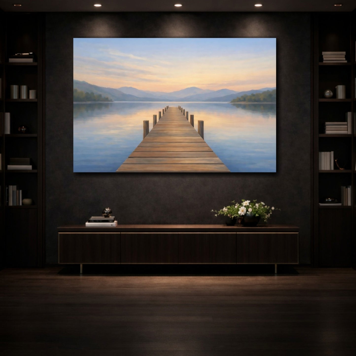 Nature Lake Dock Pastel - Canvas Wall Art Print - YesArtYes
