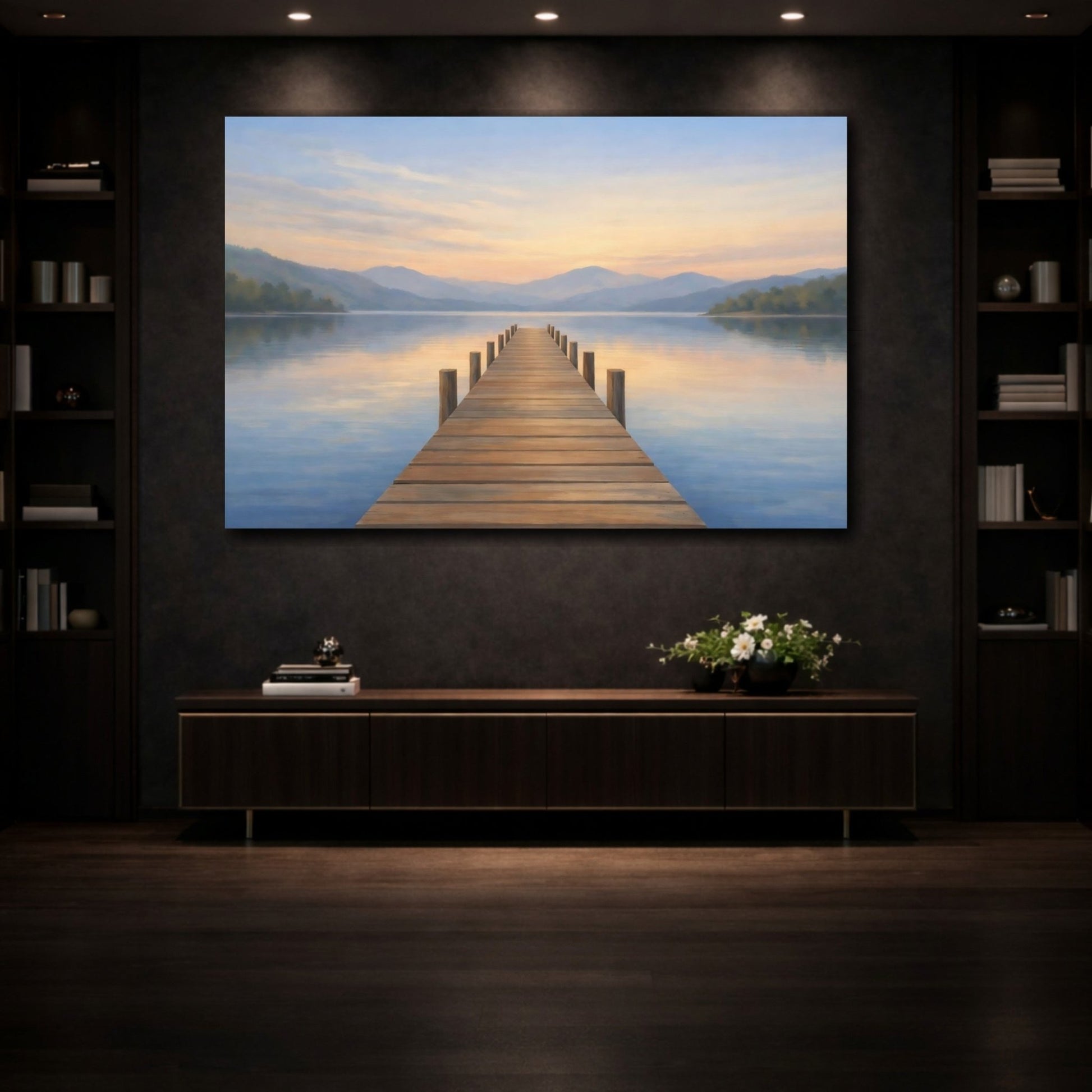 Nature Lake Dock Pastel - Canvas Wall Art Print - YesArtYes