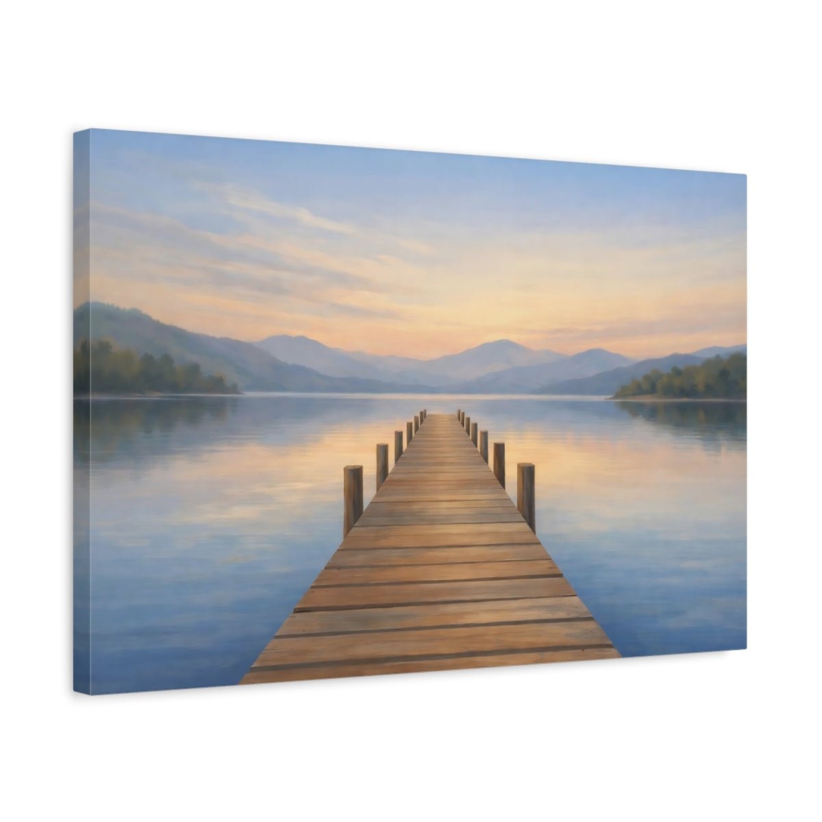 Nature Lake Dock Pastel - Canvas Wall Art Print - YesArtYes