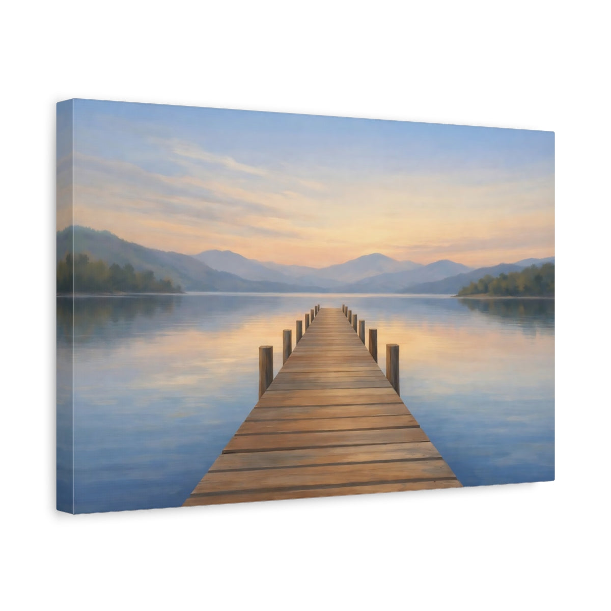 Side Mockup 4. Nature Lake Dock Pastel Lake Dock shown as stretched canvas wall art
