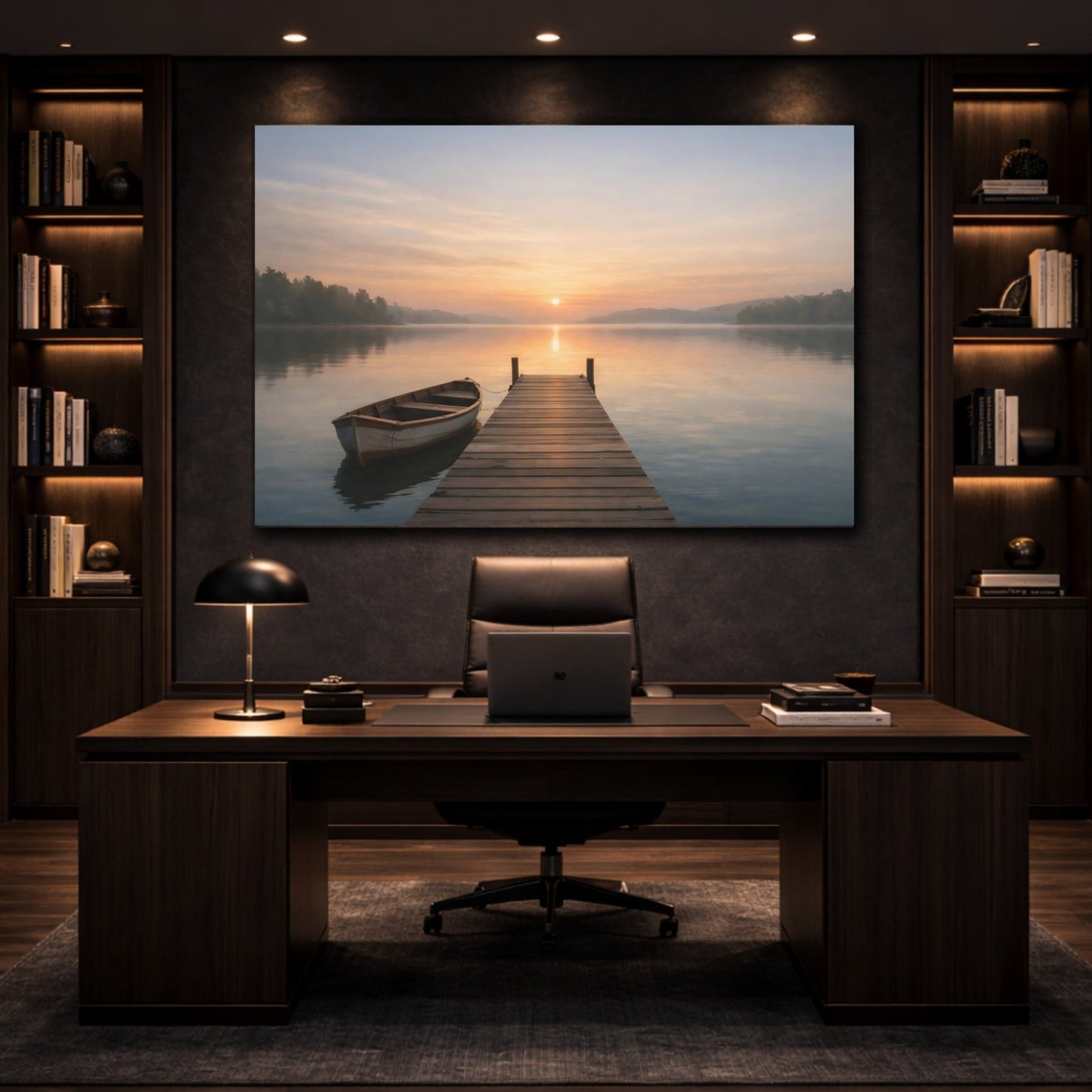 Nature Lake Dock Sunrise - Canvas Wall Art Print - YesArtYes