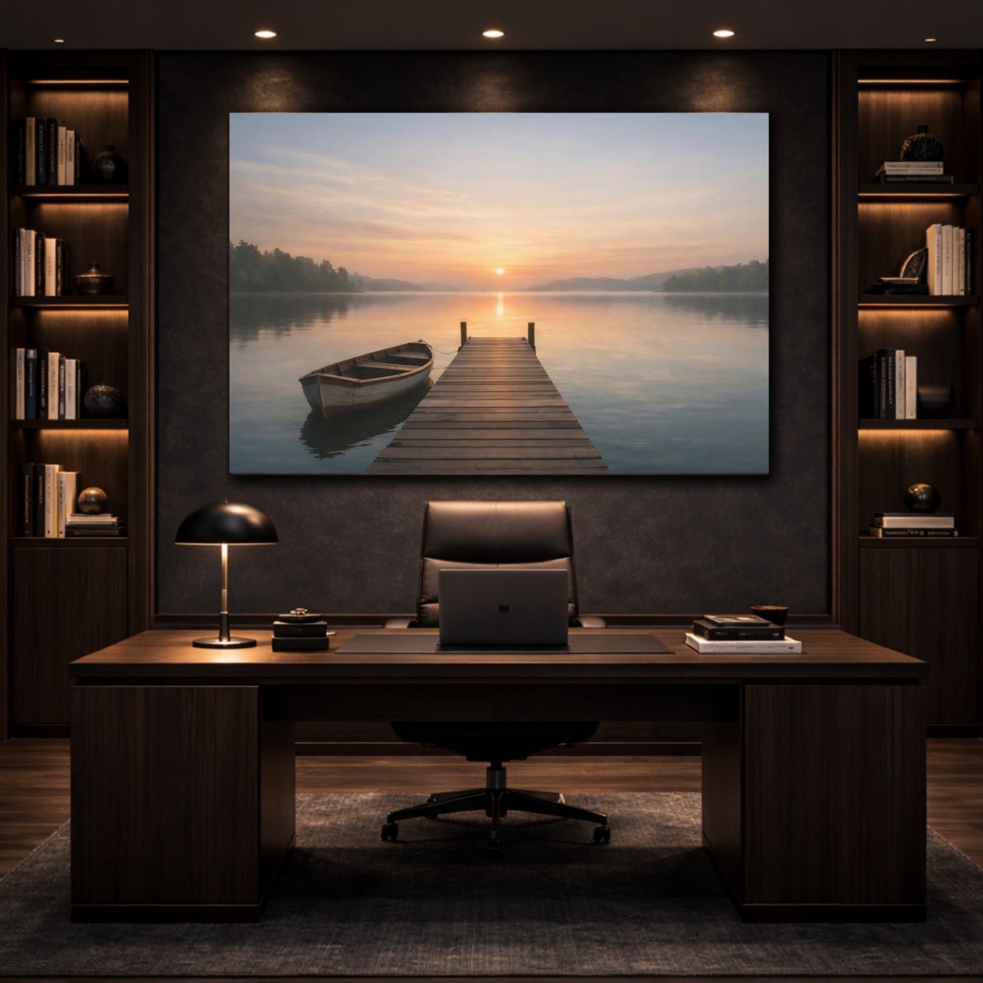 Nature Lake Dock Sunrise - Canvas Wall Art Print - YesArtYes