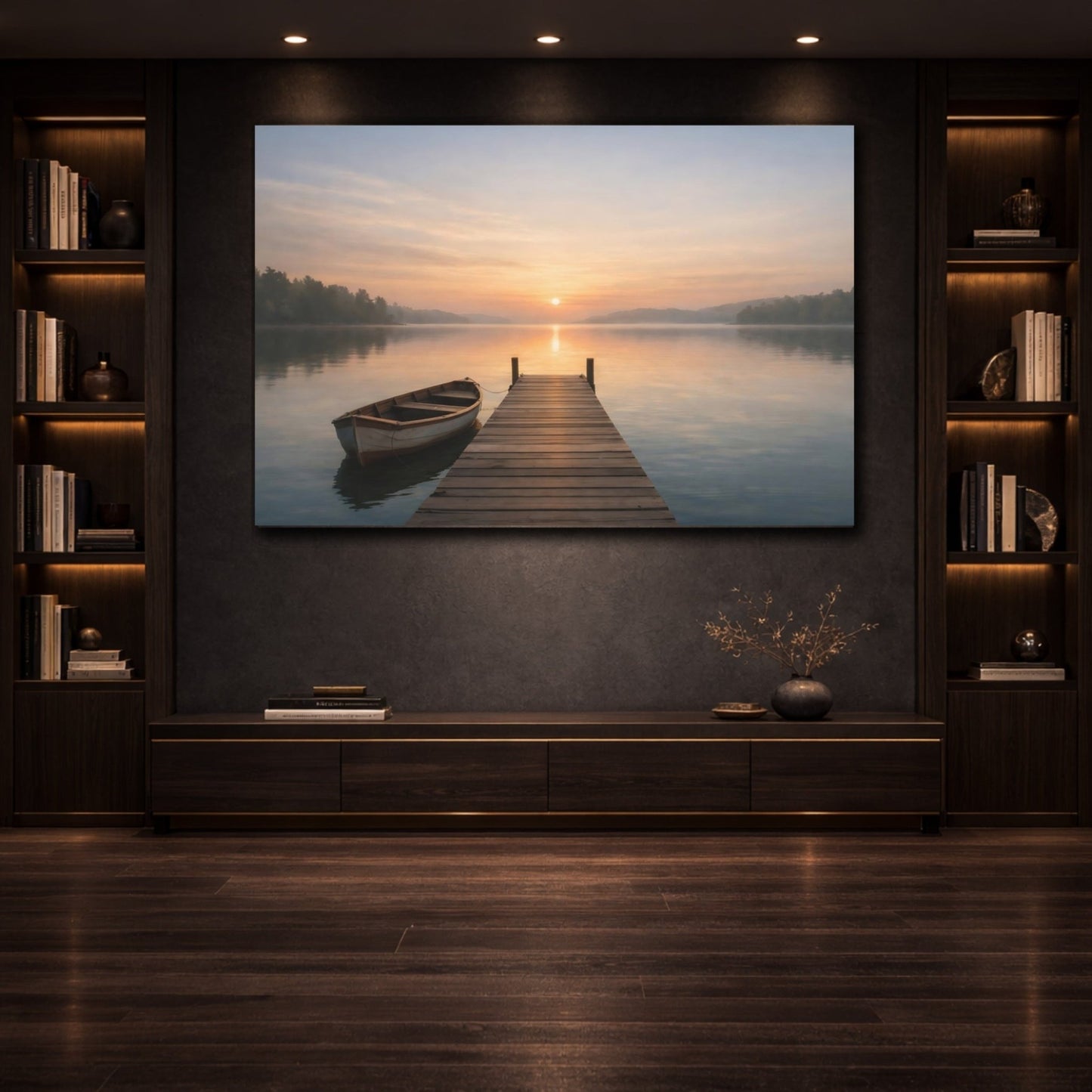 Nature Lake Dock Sunrise - Canvas Wall Art Print - YesArtYes
