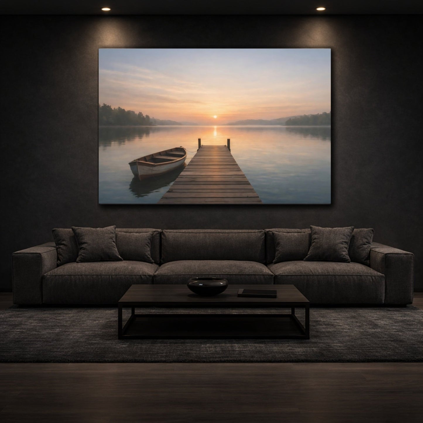 Nature Lake Dock Sunrise - Canvas Wall Art Print - YesArtYes