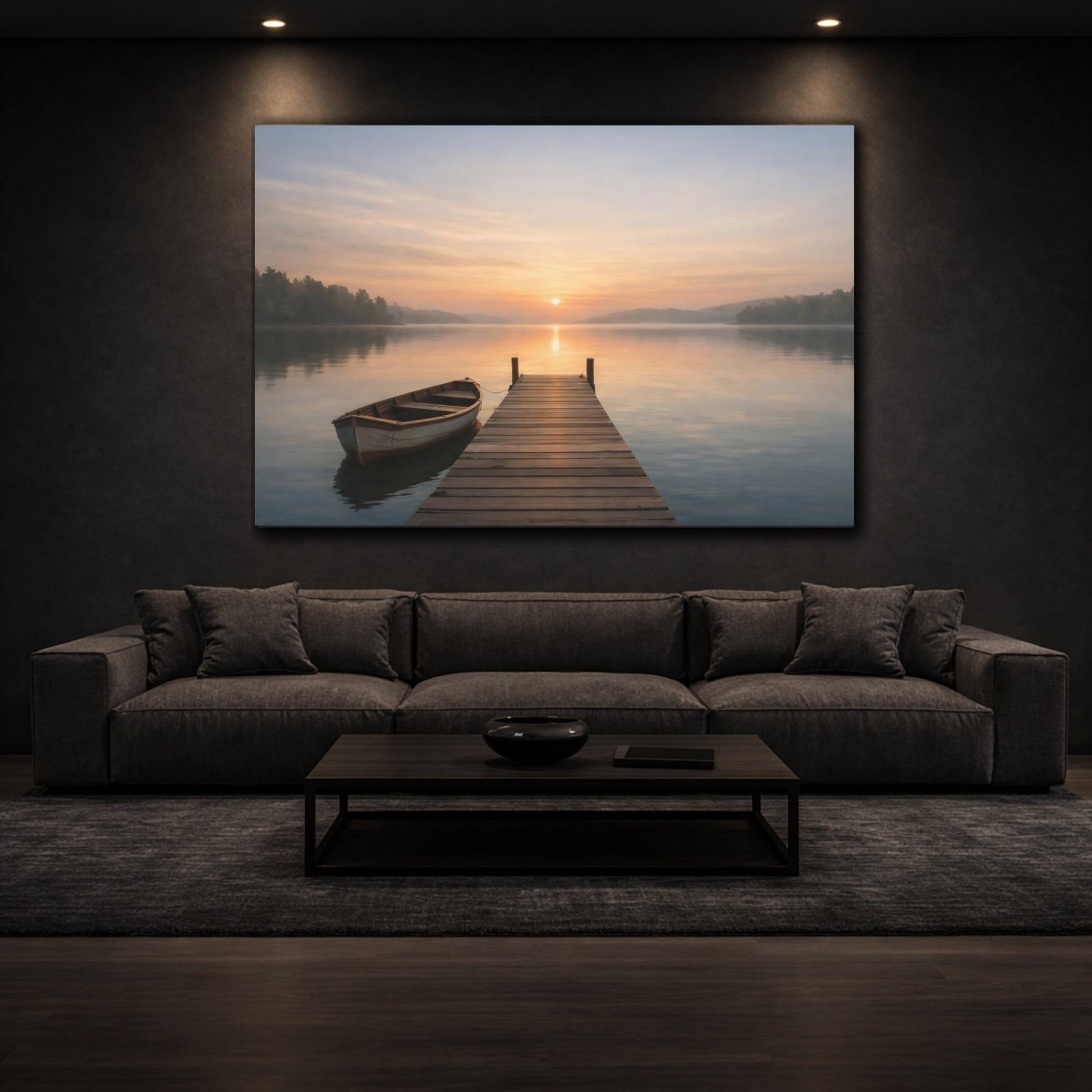 Nature Lake Dock Sunrise - Canvas Wall Art Print - YesArtYes