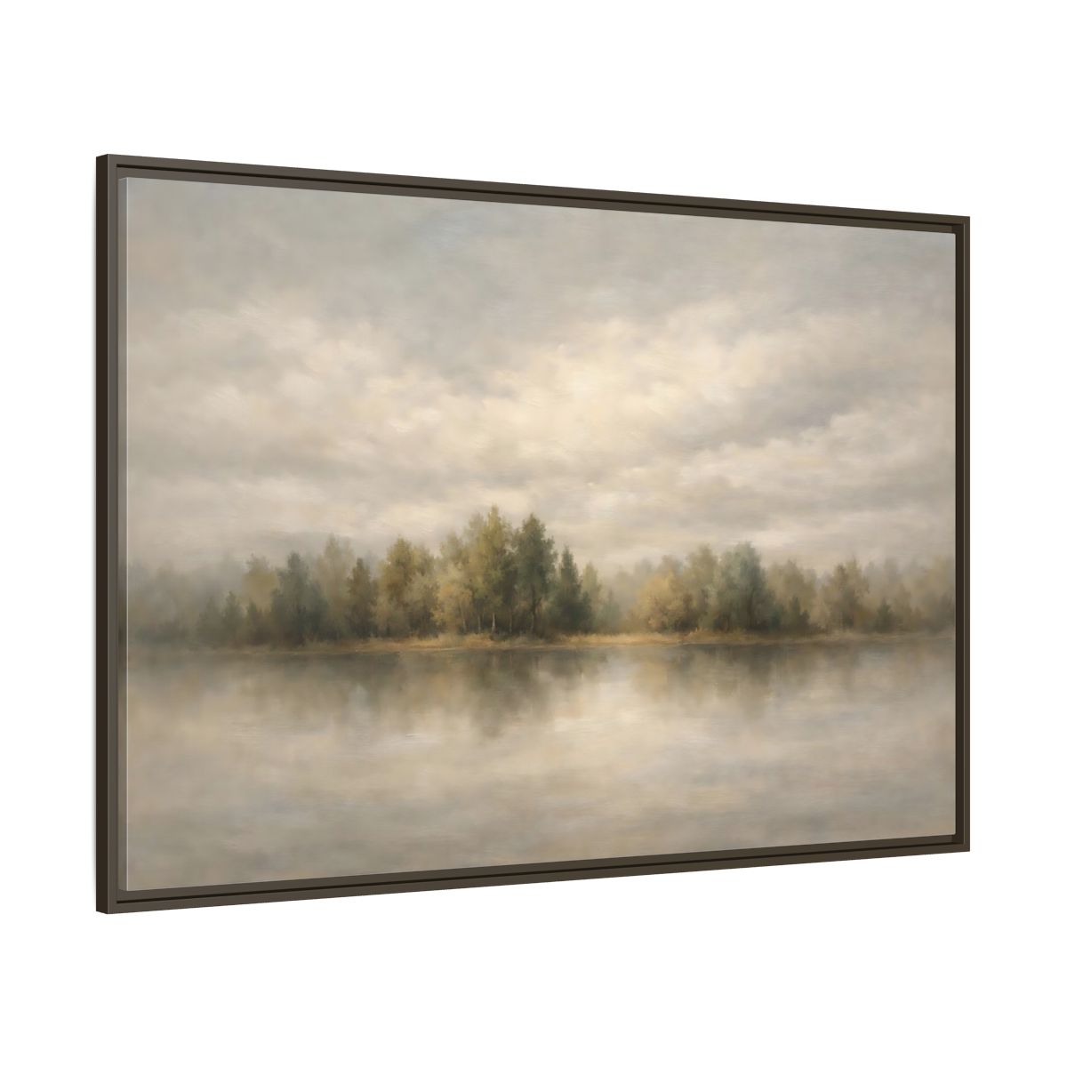 Main Mockup. Nature Lake Forest Muted Landscape shown as stretched canvas wall art