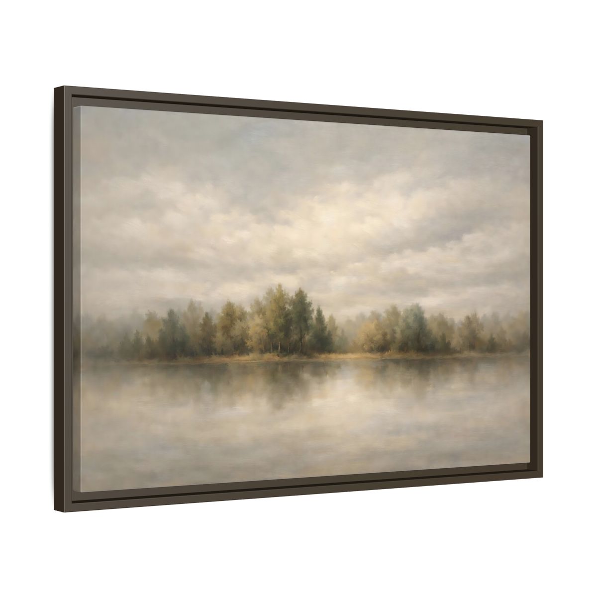 Side Mockup 11. Nature Lake Forest Muted Landscape shown as stretched canvas wall art