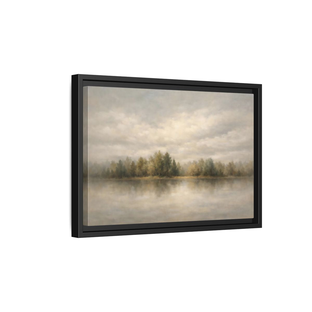 Side Mockup 6. Nature Lake Forest Muted Landscape shown as stretched canvas wall art