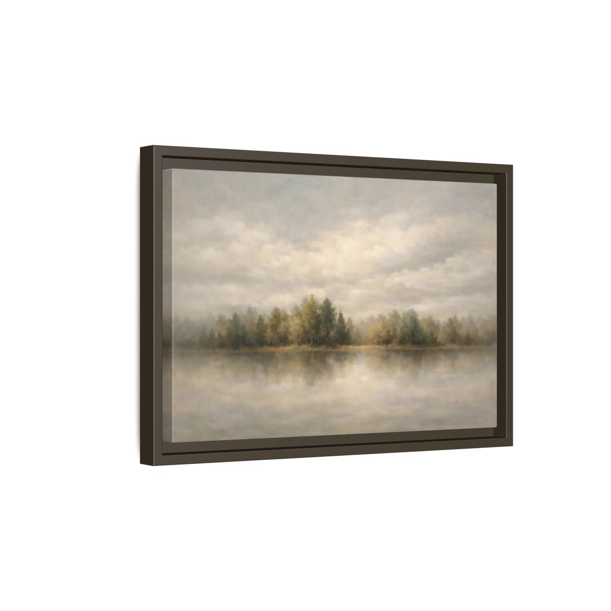 Side Mockup 5. Nature Lake Forest Muted Landscape shown as stretched canvas wall art