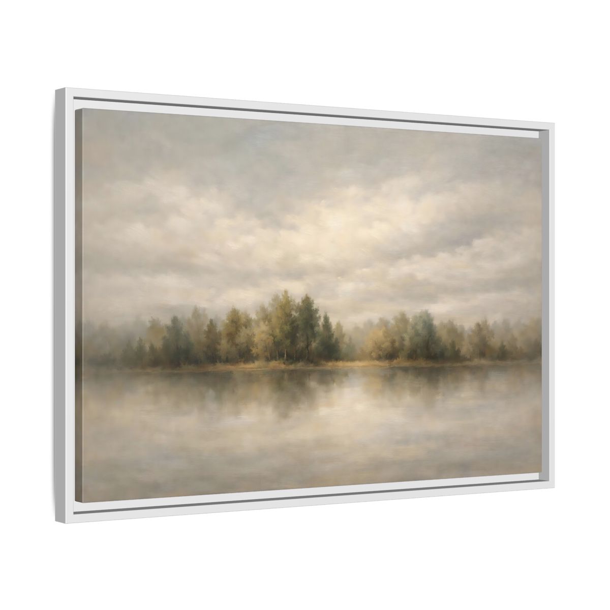 Side Mockup 10. Nature Lake Forest Muted Landscape shown as stretched canvas wall art
